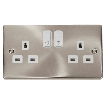 VPSC30536WH Decorative Double Ingot Smart Switched Socket with White Insert in Satin Chrome