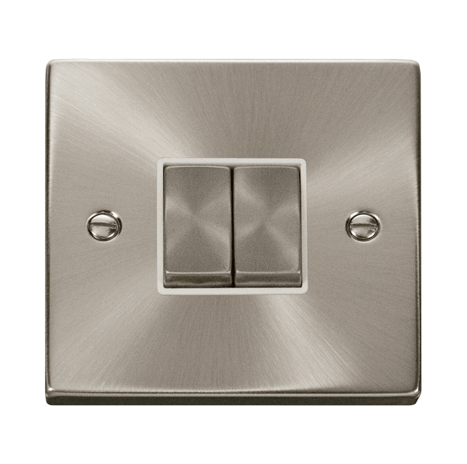 Click Switches and Sockets VPSC412WH Decorative 2G 2W Ingot Switch with White Insert in Satin Chrome