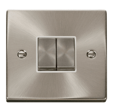 VPSC412WH Decorative 2G 2W Ingot Switch with White Insert in Satin Chrome