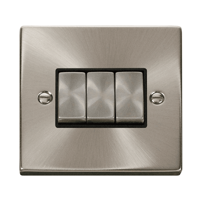 Click Switches and Sockets VPSC413BK Decorative 3G 2W Ingot Switch with Black Insert in Satin Chrome