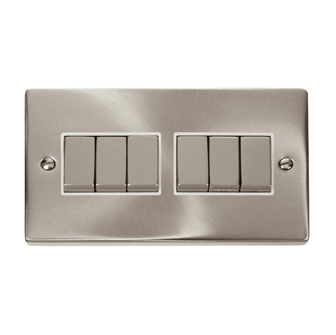 Click Switches and Sockets VPSC416WH Decorative 6G 2W Ingot Switch with White Insert in Satin Chrome