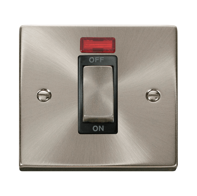 Click Switches and Sockets VPSC501BK Decorative 45A 1G Ingot DP Switch with Neon with Black Insert in Satin Chrome