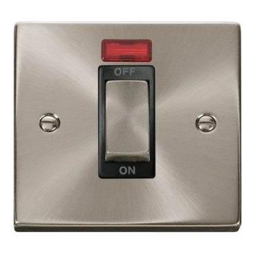 VPSC501BK Decorative 45A 1G Ingot DP Switch with Neon with Black Insert in Satin Chrome