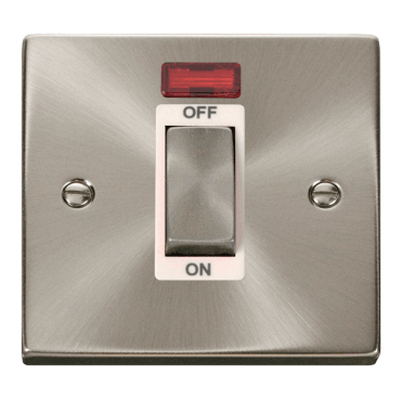 VPSC501WH Decorative 45A 1G Ingot DP Switch with Neon with White Insert in Satin Chrome