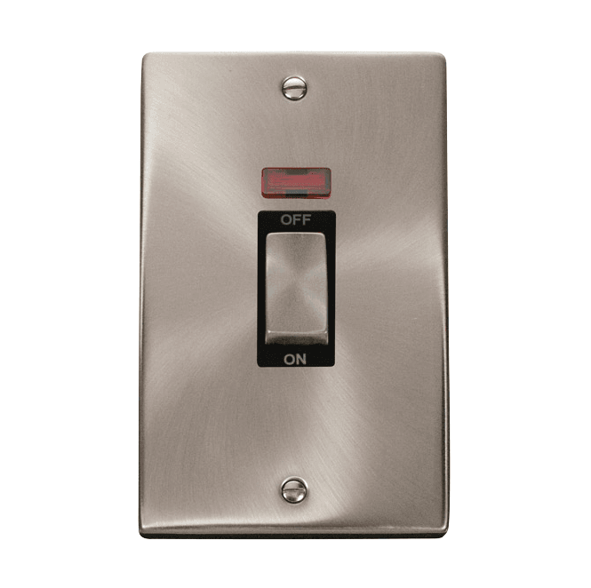 Click Switches and Sockets VPSC503BK Decorative 45A 2G Ingot DP Switch with Neon with Black Insert in Satin Chrome