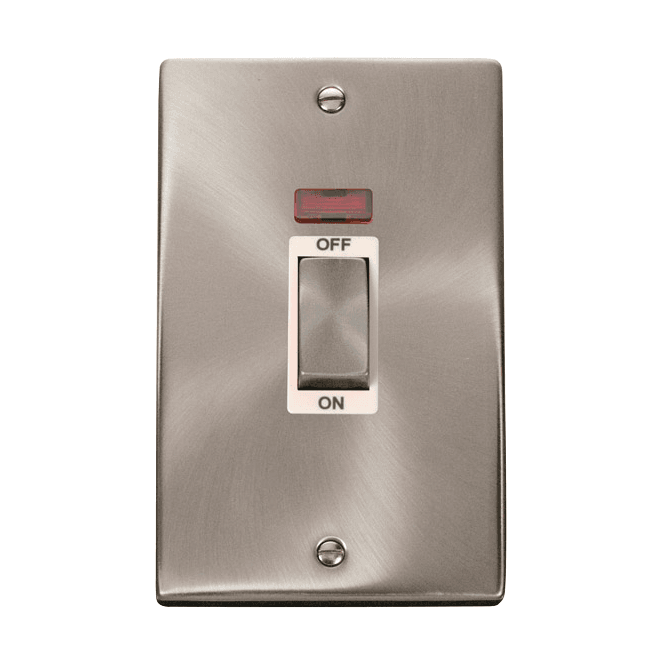 Click Switches and Sockets VPSC503WH Decorative 45A 2G Ingot DP Switch with Neon with White Insert in Satin Chrome