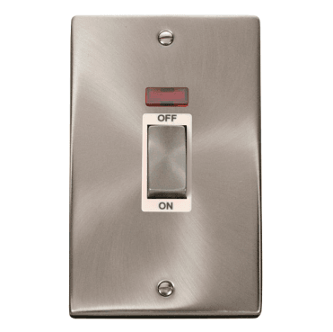 VPSC503WH Decorative 45A 2G Ingot DP Switch with Neon with White Insert in Satin Chrome