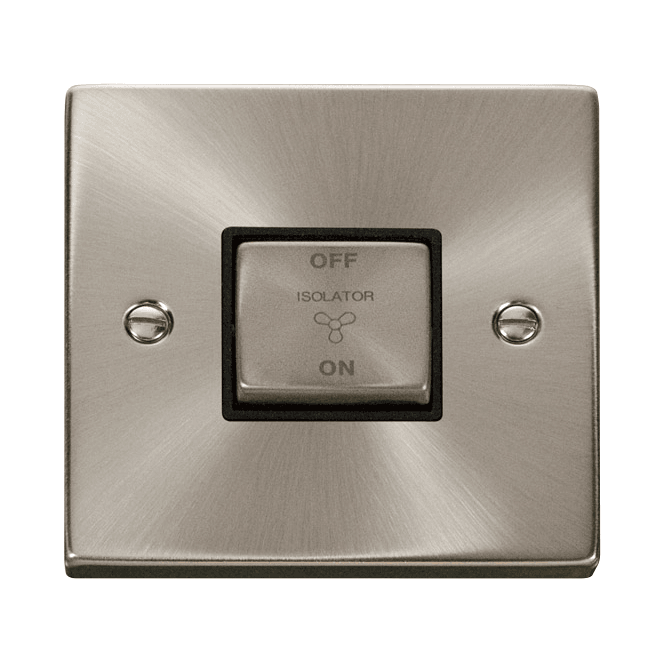 Click Switches and Sockets VPSC520BK Decorative 3 Pole Ingot Fan Isolator Switch with Black Insert in Satin Chrome