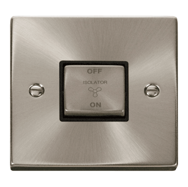 VPSC520BK Decorative 3 Pole Ingot Fan Isolator Switch with Black Insert in Satin Chrome