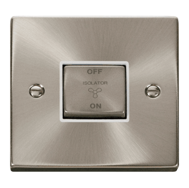 VPSC520WH Decorative 3 Pole Ingot Fan Isolator Switch with White Insert in Satin Chrome