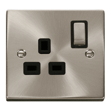 VPSC535BK Decorative Single Ingot Switched Socket with Black Insert in Satin Chrome