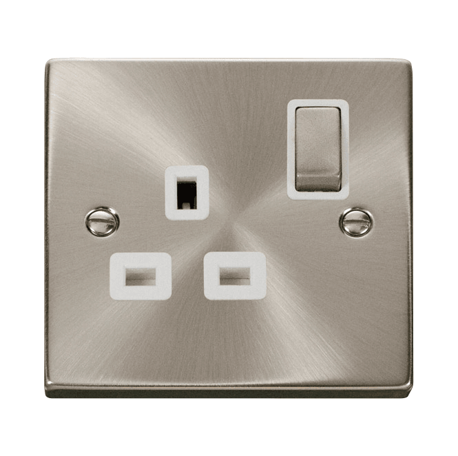 Click Switches and Sockets VPSC535WH Decorative Single Ingot Switched Socket with White Insert in Satin Chrome