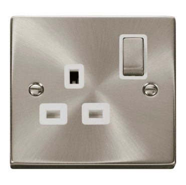 VPSC535WH Decorative Single Ingot Switched Socket with White Insert in Satin Chrome