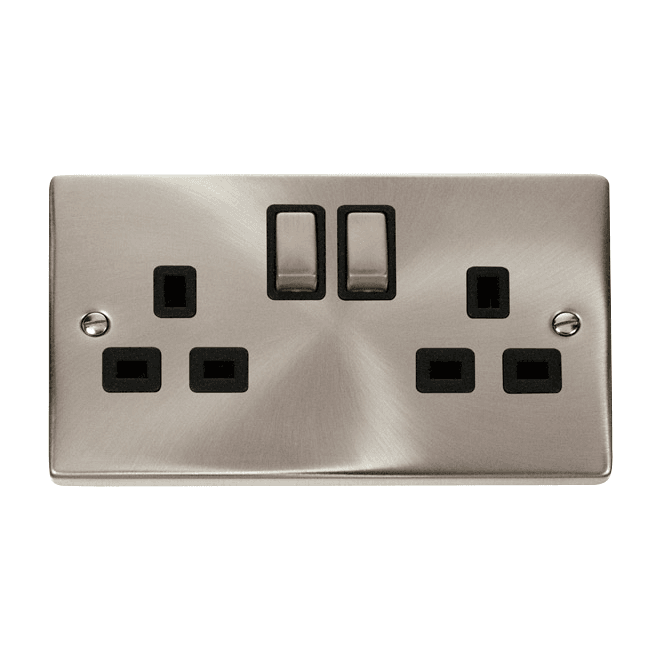 Click Switches and Sockets VPSC536BK Decorative Double Ingot Switched Socket with Black Insert in Satin Chrome
