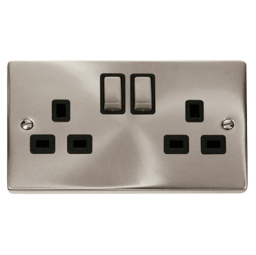 VPSC536BK Decorative Double Ingot Switched Socket with Black Insert in Satin Chrome