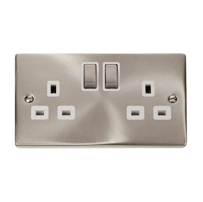 Click Switches and Sockets VPSC536WH Decorative Double Ingot Switched Socket with White Insert in Satin Chrome