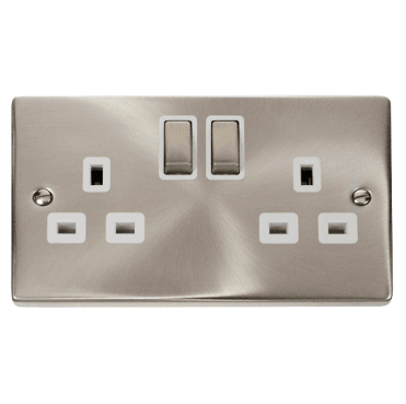 VPSC536WH Decorative Double Ingot Switched Socket with White Insert in Satin Chrome
