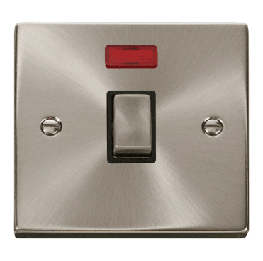 VPSC723BK Decorative 20A 1G Ingot DP Switch with Neon with Black Insert in Satin Chrome