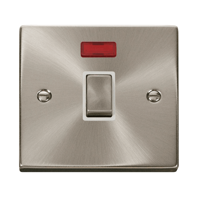 Click Switches and Sockets VPSC723WH Decorative 20A 1G Ingot DP Switch with Neon with White Insert in Satin Chrome