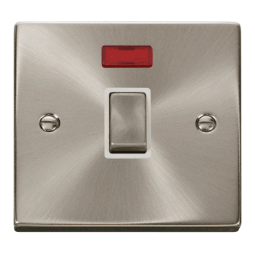 VPSC723WH Decorative 20A 1G Ingot DP Switch with Neon with White Insert in Satin Chrome