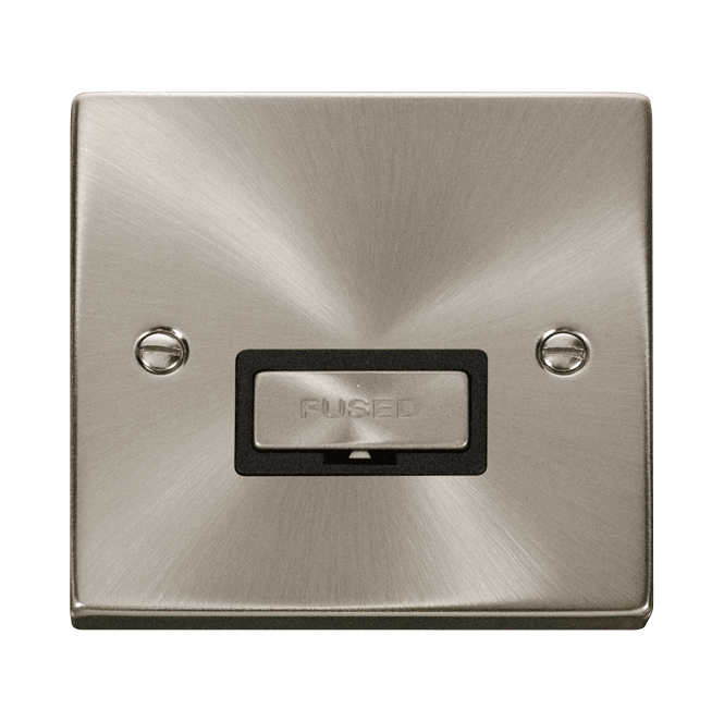 Click Switches and Sockets VPSC750BK Decorative 13a Ingot Unswitched Fused Spur with Black Insert in Satin Chrome