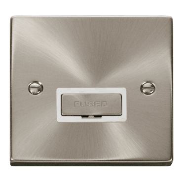 VPSC750WH Decorative 13a Ingot Unswitched  Fused Spur with White Insert in Satin Chrome
