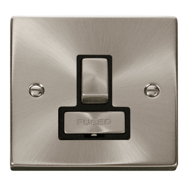 VPSC751BK Decorative 13a Ingot Switched Fused Spur with Black Insert in Satin Chrome