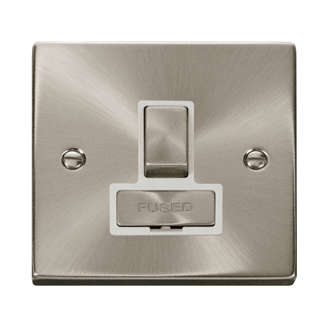 Click Switches and Sockets VPSC751WH Decorative 13a Ingot Switched Fused Spur with White Insert in Satin Chrome