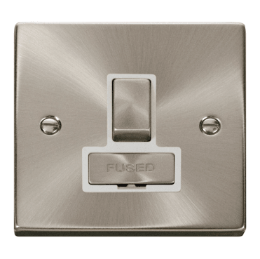 VPSC751WH Decorative 13a Ingot Switched Fused Spur with White Insert in Satin Chrome
