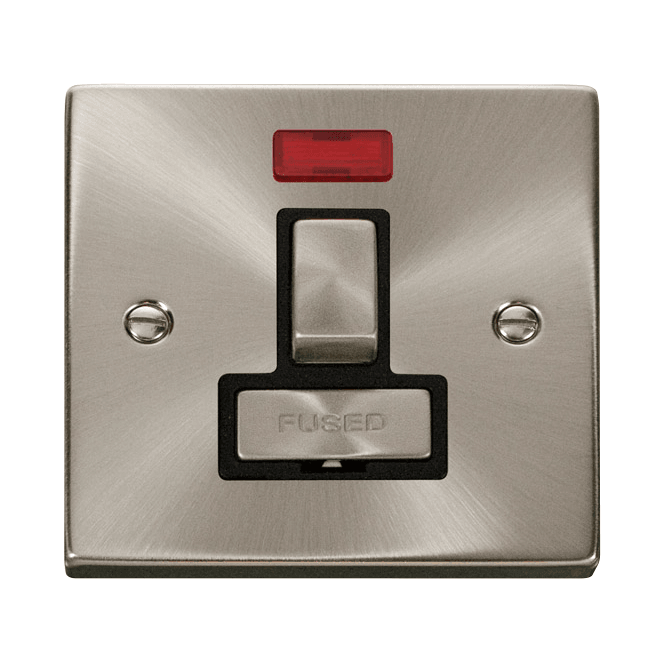 Click Switches and Sockets VPSC752BK Decorative 13a Ingot Switched Fused Spur with Neon with Black Insert in Satin Chrome