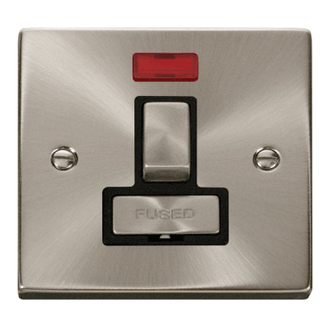 VPSC752BK Decorative 13a Ingot Switched Fused Spur with Neon with Black Insert in Satin Chrome