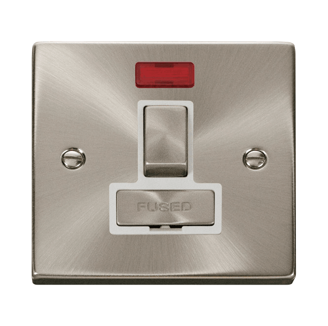 Click Switches and Sockets VPSC752WH Decorative 13a Ingot Switched Fused Spur with Neon with White Insert in Satin Chrome