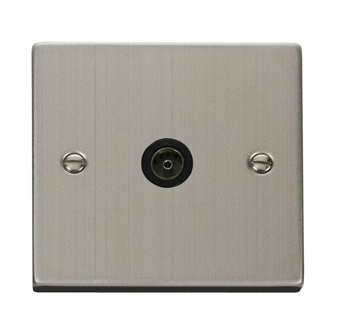 Click Switches and Sockets VPSS065BK Decorative Single Coaxial Outlet with Black Insert in Stainless Steel