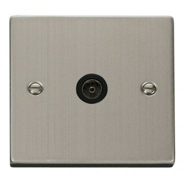 VPSS065BK Decorative Single Coaxial Outlet with Black Insert in Stainless Steel
