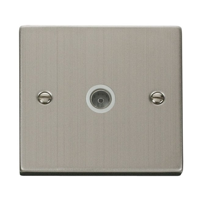 Click Switches and Sockets VPSS065WH Decorative Single Coaxial Outlet with White Insert in Stainless Steel
