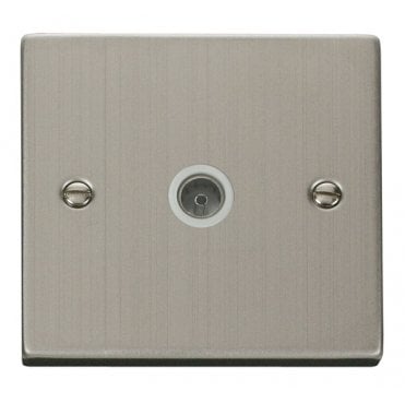 VPSS065WH Decorative Single Coaxial Outlet with White Insert in Stainless Steel
