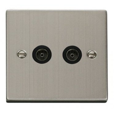 VPSS066BK Decorative Twin Coaxial Outlet with Black Insert in Stainless Steel