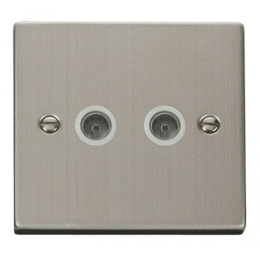 VPSS066WH Decorative Twin Coaxial Outlet with White Insert in Stainless Steel