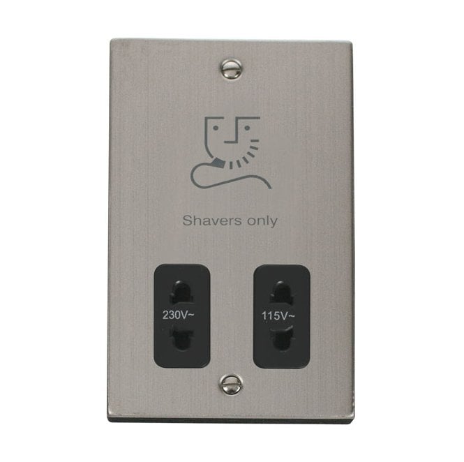 Click Switches and Sockets VPSS100BK Decorative Dual Shaver Socket with Black Insert in Stainless Steel