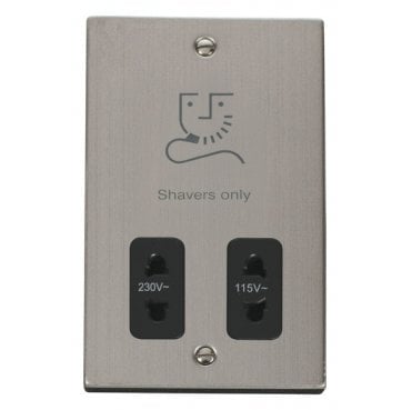 VPSS100BK Decorative Dual Shaver Socket with Black Insert in Stainless Steel
