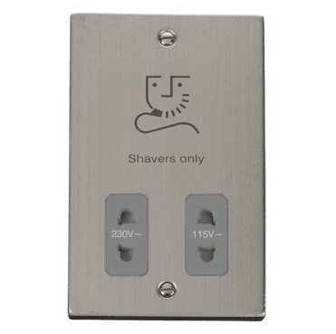 VPSS100GY Decorative Dual Shave Socket with Grey Insert in Stainless Steel