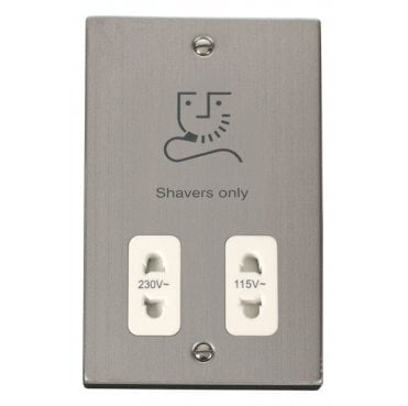 VPSS100WH Decorative Dual Shaver Socket with White Insert in Stainless Steel