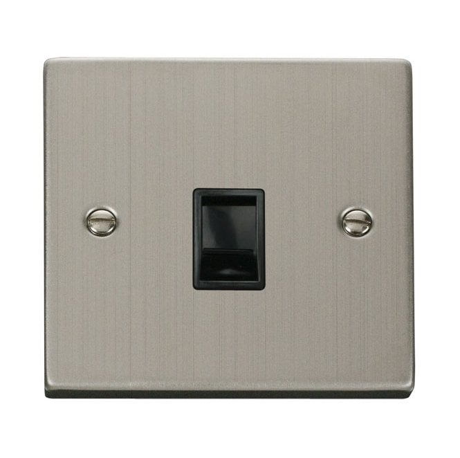 Click Switches and Sockets VPSS115BK Decorative Single RJ11 Outlet with Black Insert in Stainless Steel