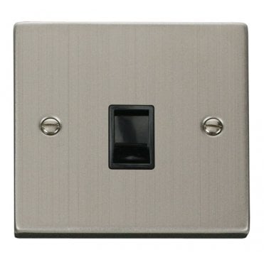 VPSS115BK Decorative Single RJ11 Outlet with Black Insert in Stainless Steel