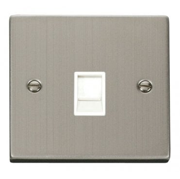 VPSS115WH Decorative Single RJ11 Outlet with White Insert in Stainless Steel