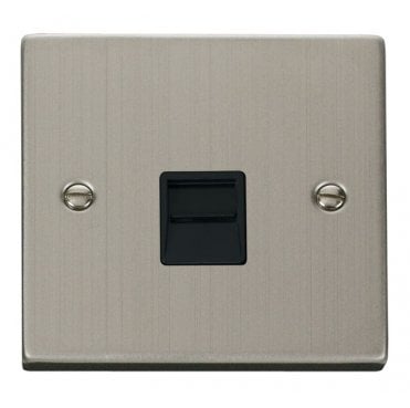 VPSS120BK Decorative Single Telephone Master Outlet with Black Insert in Stainless Steel