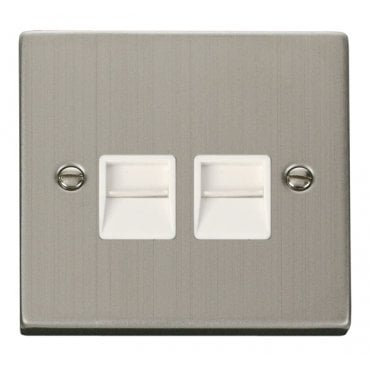 VPSS121WH Decorative Twin Telephone Master Outlet with White Insert in Stainless Steel