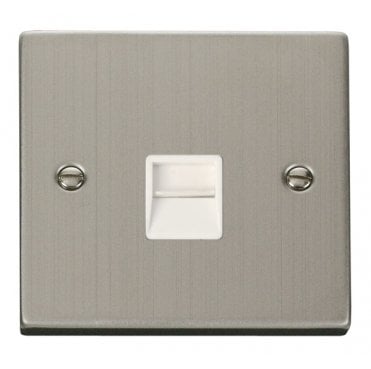 VPSS125WH Decorative Single Telephone Secondary Outlet with White Insert in Stainless Steel