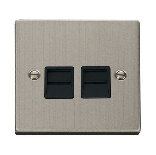 Click Switches and Sockets VPSS126BK Decorative Twin Telephone Secondary Outlet with Black Insert in Stainless Steel