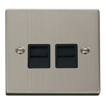 VPSS126BK Decorative Twin Telephone Secondary Outlet with Black Insert in Stainless Steel